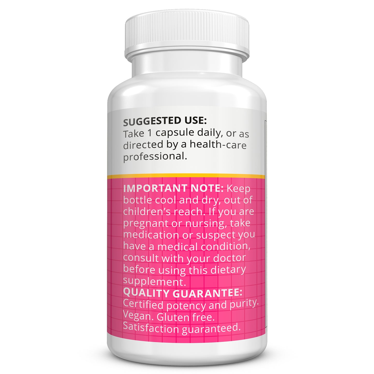 Suggested use: 1 capsule daily; vegan and gluten‑free; quality guarantee.