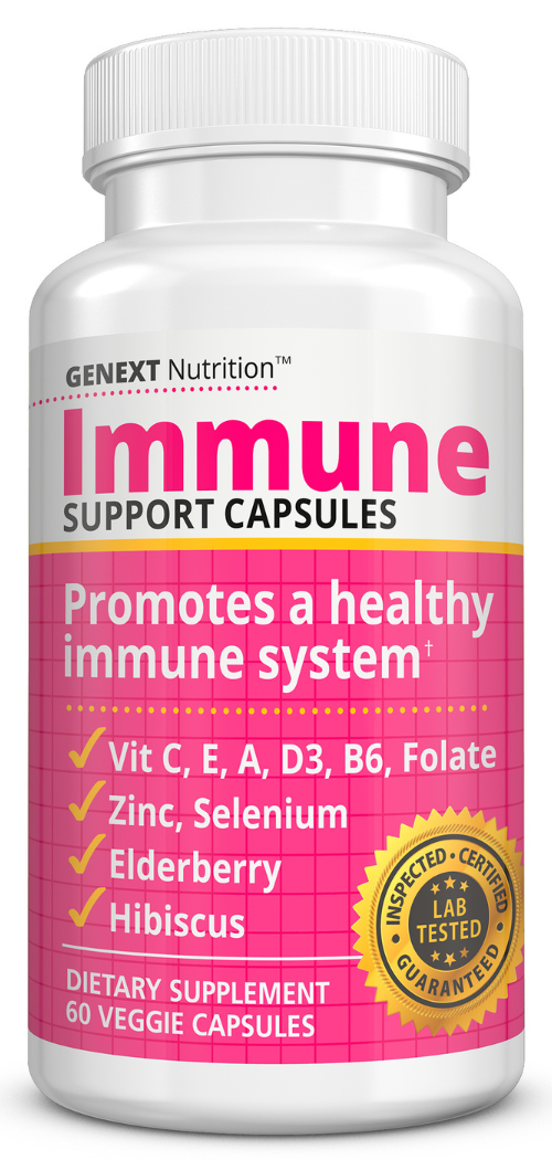 Immune Support Caps — Vitamins C, D3, A & E with Zinc, Selenium, Elderberry & Hibiscus | Genext Nutrition