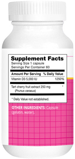 Cherry D3 — 5,000 IU vitamin D₃ with tart cherry — supports nerve and immune function — 60 capsules.