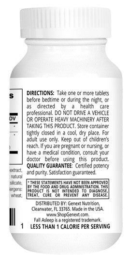 Directions: take one or more tablets before bedtime or during the night; adult use; do not drive after taking.