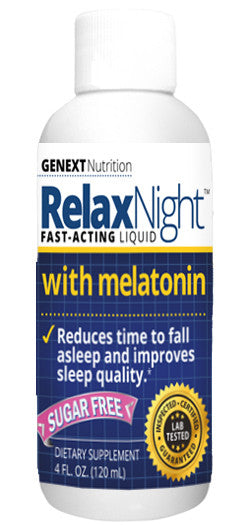 Relax Night — fast‑acting liquid with melatonin — sugar‑free — 4 fl oz (120 mL).