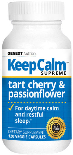 Keep Calm Supreme with Tart Cherry and Passionflower. For daytime calm and restful sleep.